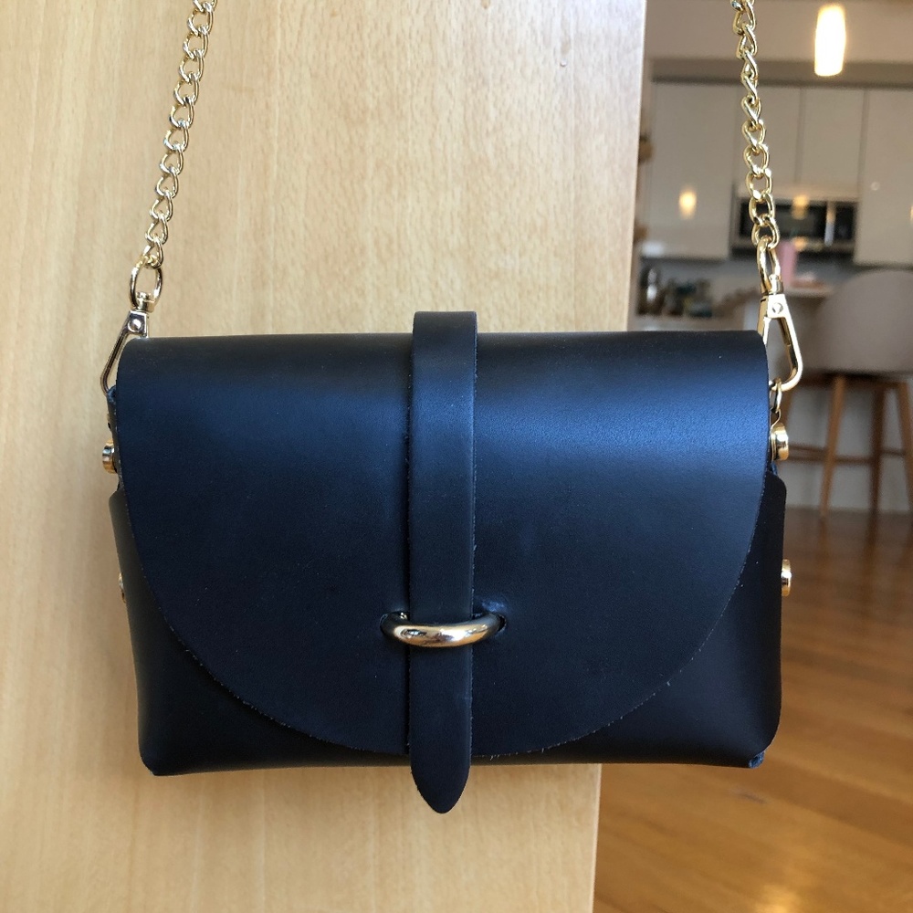 Leather Purse with Gold Chain